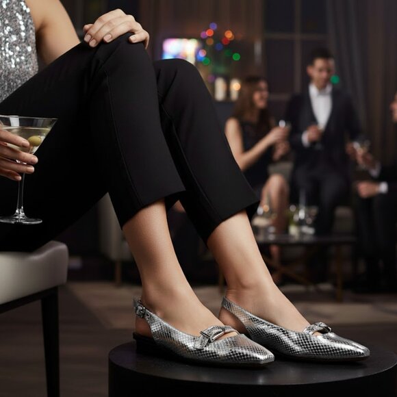 NEW Franco Sarto Shoes Silver Metallic Snakeskin Pattern Party Heels Slingbacks - Picture 4 of 10